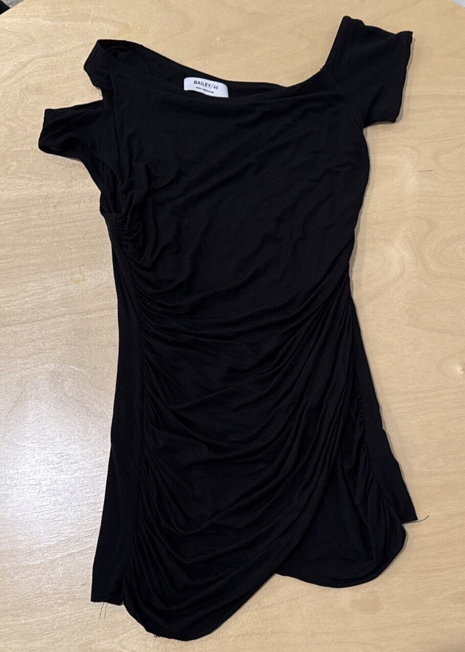 Bailey 44 Women's Capped Shoulder Ruched Top Black Off Shoulder Size Small